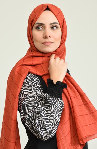 Elfecr Simli Şeritli Şal 1007-04 Kiremit