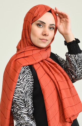 Elfecr Simli Şeritli Şal 1007-04 Kiremit