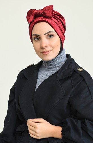 بونية بتصميم من المخمل مزين بفيونكة 0025 -16 لون كرزي 0025-16