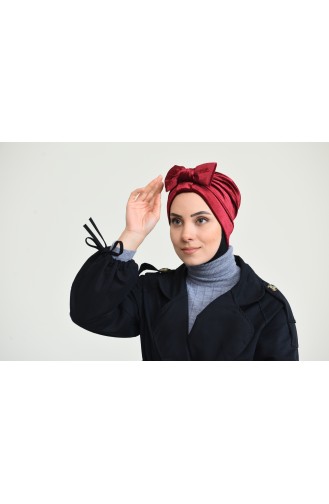 بونية بتصميم من المخمل مزين بفيونكة 0025 -16 لون كرزي 0025-16