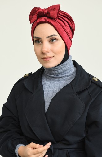 بونية بتصميم من المخمل مزين بفيونكة 0025 -16 لون كرزي 0025-16
