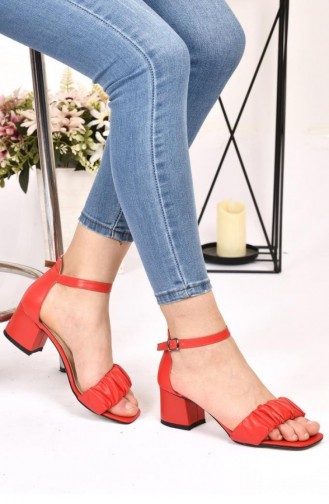 Papuçcity Tria 5 Cm Topuklu Tek Bant Sandalet Ayakkabı Kırmızı