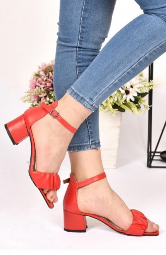 Papuçcity Tria 5 Cm Topuklu Tek Bant Sandalet Ayakkabı Kırmızı