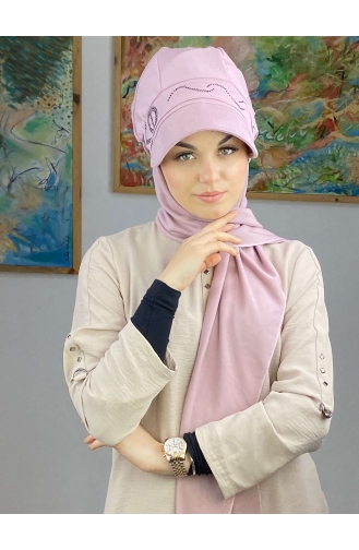 Koyu Taşlı Toka Detaylı Hazır Şapka Türban 24BST060322-04 Açık Lila