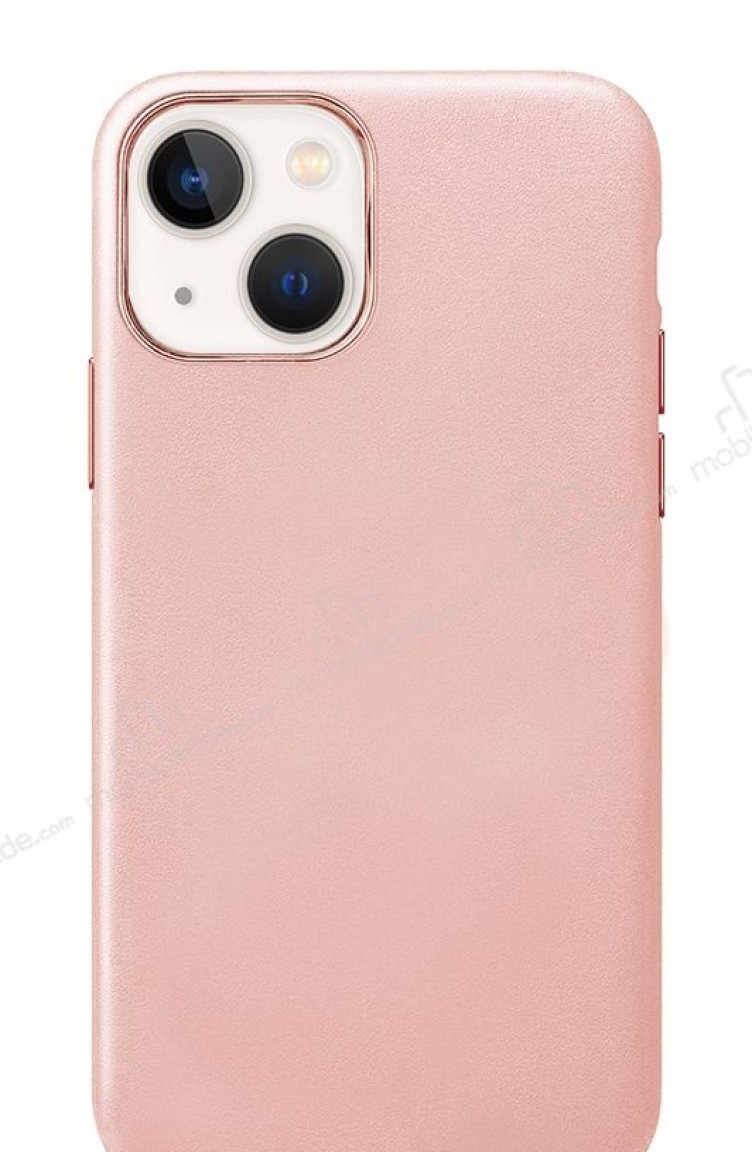 Dafoni İphone 13 Deri Açık Pembe Rubber Kılıf
