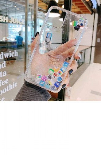 İphone 11 Pro Max Sulu Simli Mobil Uygulama Simgeleri Rubber Kılıf