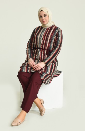 Ensemble Deux Pieces Tunique Pantalon Grande Taille 2616A-01 Bordeaux 2616A-01