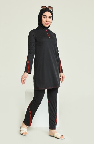 Schwarz Hijab Badeanzug 2212-02