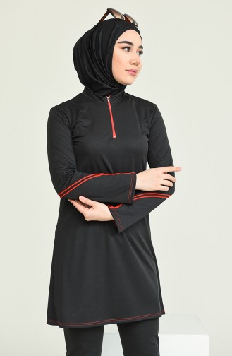 Schwarz Hijab Badeanzug 2212-02
