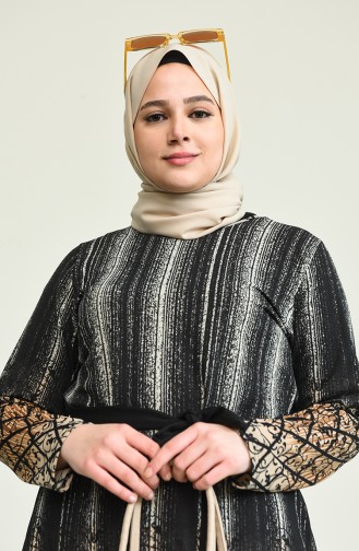 Desenli Büyük Beden Tunik 2701-03 Vizon