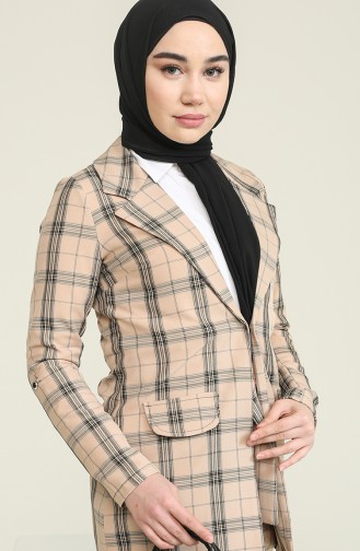 Ekoseli Ceketli Takım Bej 9957