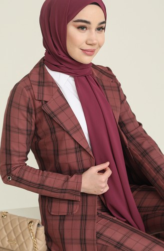Ekoseli Ceketli Takım Gül Kurusu 9957