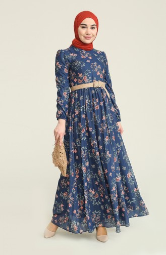 Indigo Hijab Dress 10479.İndigo
