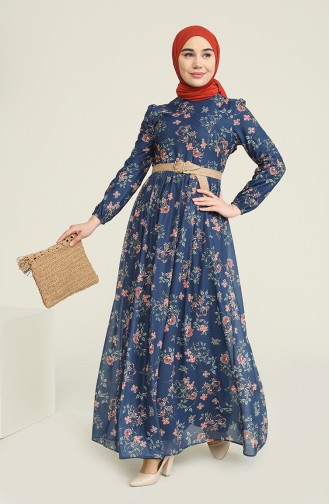 Indigo Hijab Dress 10479.İndigo
