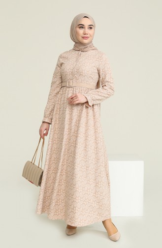 Cream Hijab Dress 10623.Krem
