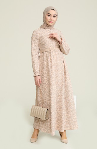 Cream Hijab Dress 10623.Krem