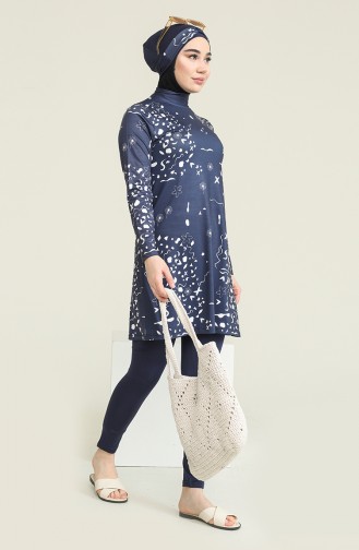 Dunkelblau Hijab Badeanzug 2909.Lacivert