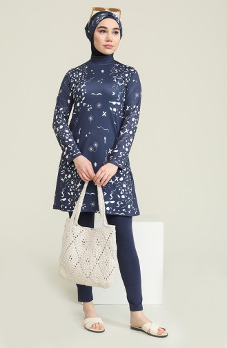 Dunkelblau Hijab Badeanzug 2909.Lacivert