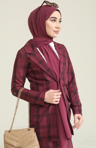 Ekoseli Ceketli Takım Mürdüm 9957
