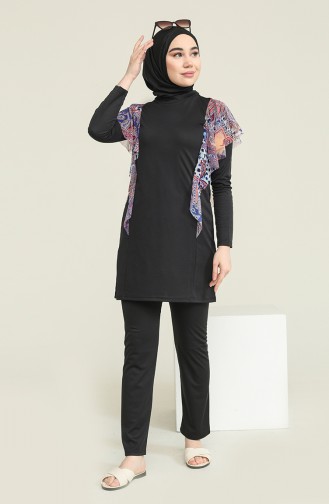 Schwarz Hijab Badeanzug 2225-01