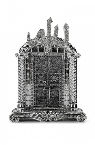 Allah Lafızlı Kabe Kapısı Kristal Taş Süslemeli Dini Hediyelik Biblo Gümüş Renk
