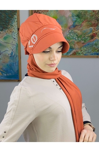 Gümüş Taşlı Toka Detaylı Hazır Şapka 25BST060322-01 Turuncu