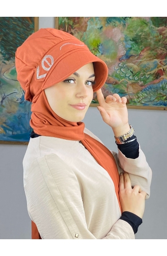 Gümüş Taşlı Toka Detaylı Hazır Şapka 25BST060322-01 Turuncu