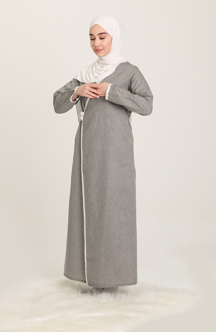 Yandan Baglamali Namaz Elbisesi 7035-02 Açık Gri
