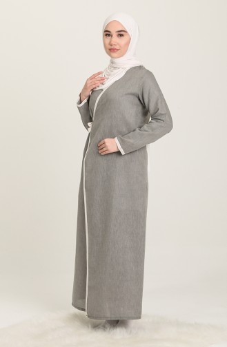 Yandan Baglamali Namaz Elbisesi 7035-02 Açık Gri