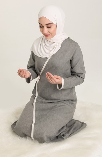 Yandan Baglamali Namaz Elbisesi 7035-02 Açık Gri