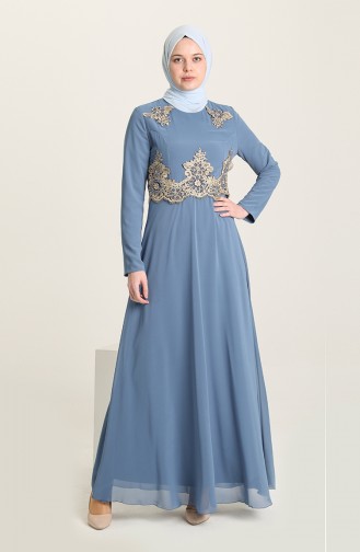 Baby Blue Hijab Evening Dress 11910