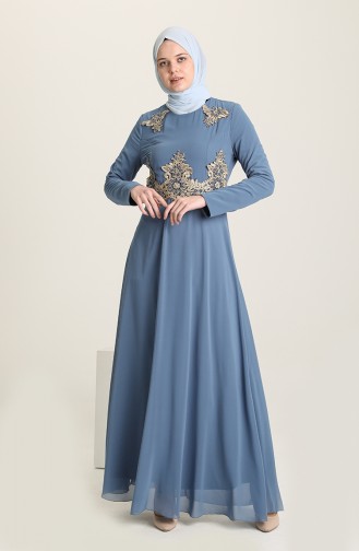 Baby Blue Hijab Evening Dress 11910