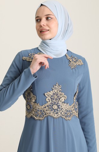 Baby Blue Hijab Evening Dress 11910