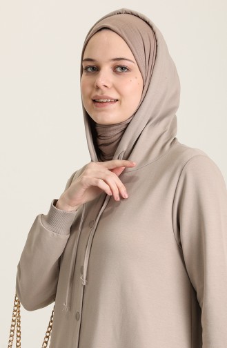 İki İplik Kapüşonlu Uzun Kap 221900-01 Taş
