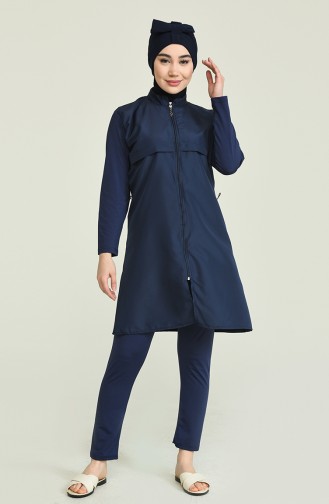 Navy Blue Modest Swimwear 2895.Lacivert