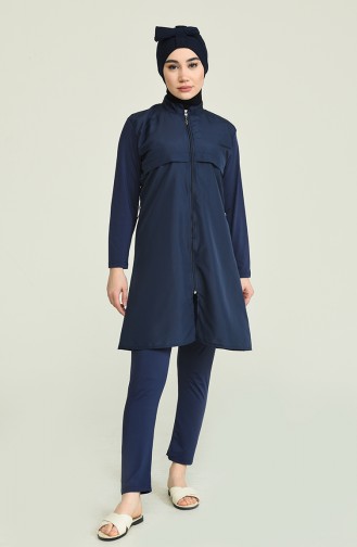 Navy Blue Modest Swimwear 2895.Lacivert
