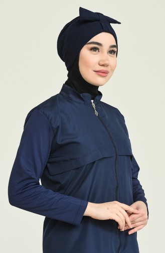 Navy Blue Modest Swimwear 2895.Lacivert