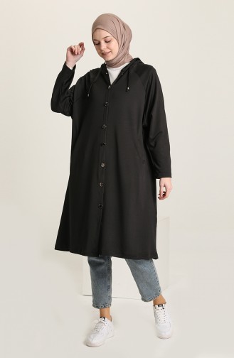 Oversize Kapüşonlu Kap 2211-02 Siyah