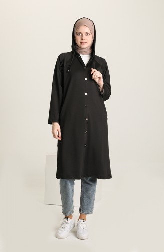 Oversize Kapüşonlu Kap 2211-02 Siyah