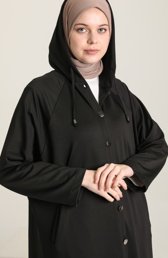 Oversize Kapüşonlu Kap 2211-02 Siyah
