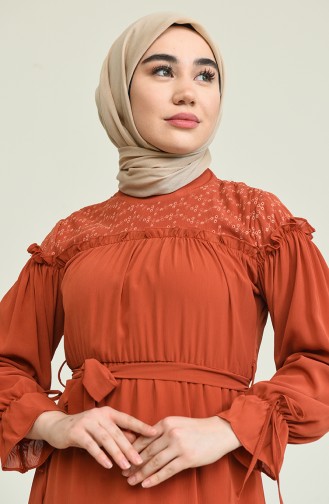 Ziegelrot Hijab Kleider 0817-04