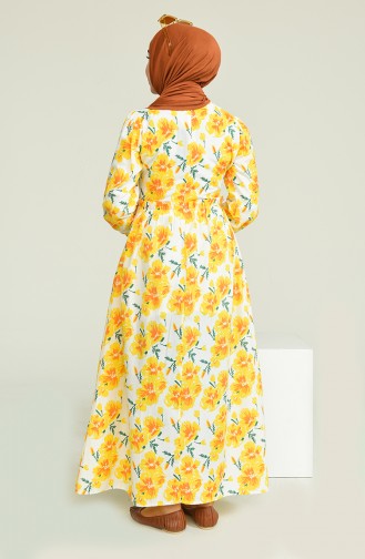 Çiçek Desenli Elbise 0849-02 Ekru Sarı