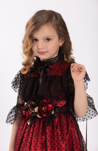 Siyah Dantel Boydan Kız Çocuk Elbise - Çantalı YVDBLRSYDN-01 Kırmızı