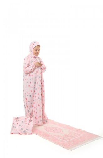 Çantalı Çocuk Namaz Elbisesi 0877-01 Pembe