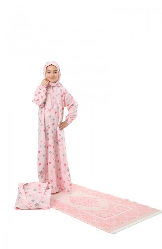 Çantalı Çocuk Namaz Elbisesi 0877-01 Pembe