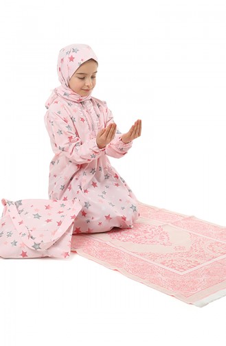 Çantalı Çocuk Namaz Elbisesi 0877-01 Pembe