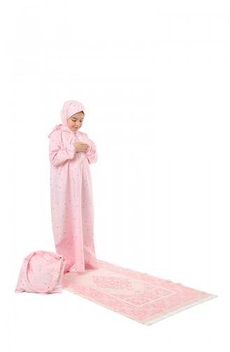 Çantalı Çocuk Namaz Elbisesi 0919-01 Pembe