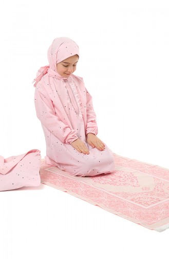 Çantalı Çocuk Namaz Elbisesi 0919-01 Pembe