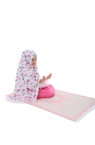 Tapis de Prière avec Robe de Prière Pour Enfant 0978-01 Blanc Fushia 0978-01