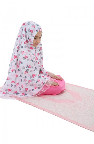 Tapis de Prière avec Robe de Prière Pour Enfant 0978-01 Blanc Fushia 0978-01